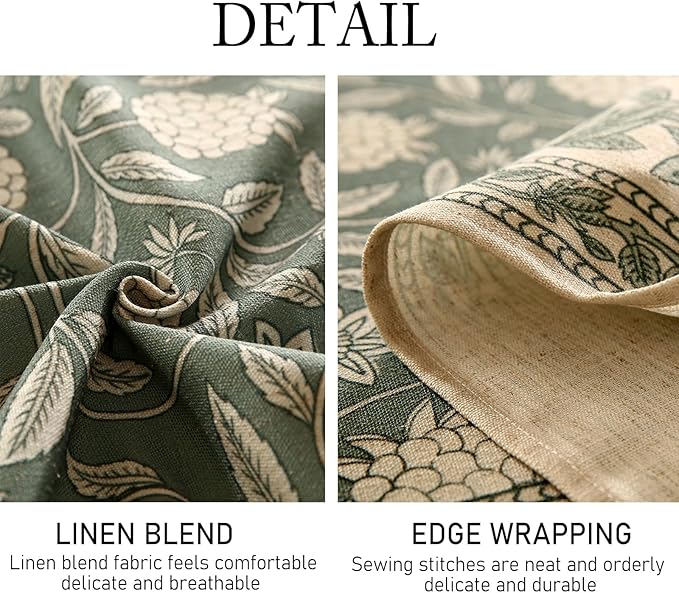 ISAENNE Designer Grayish Green Linen Long Rectangle Tablecloth,Floral Stain Resistant Table Cloth,Fall Vintage Decor Tablecloths for Dining Thanksgiving Kitchen Party,63"*102"-Andrew A