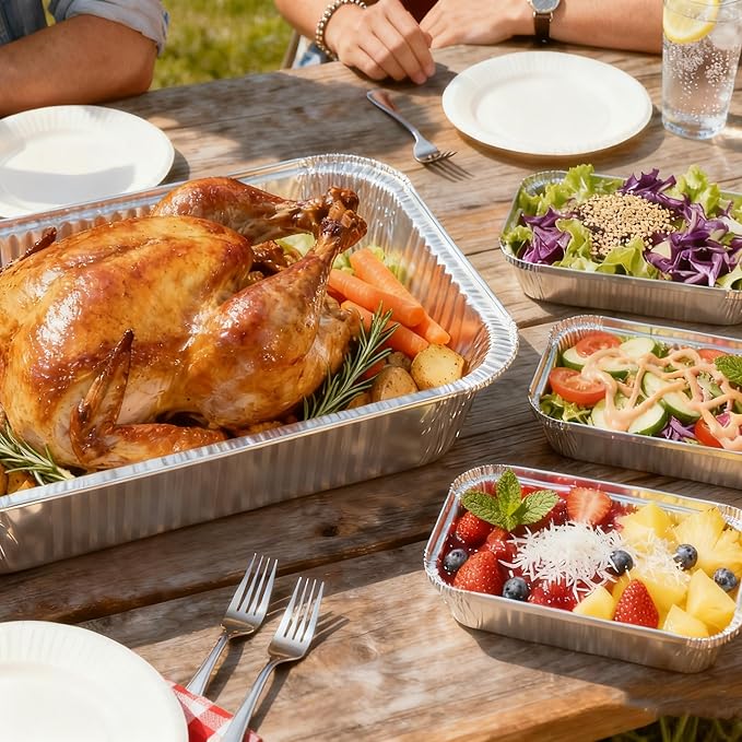 Notwoe® 55pc Disposable Aluminum Pans With Lids, 10x14 (10pc) 5.5x8.2 Square (15pc) And 4x7 Square (30pc) Combo Set, Disposable Baking and Cake Pan. (55 Pack w/Lids)