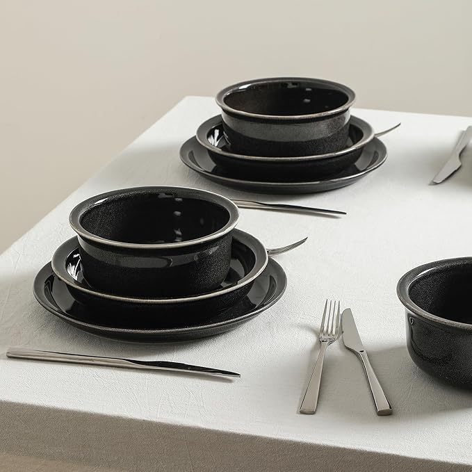 Stone Lain Slate 24-Piece Dinnerware Set Stoneware, Plates and Bowls Set, Dishwasher and Microwave Safe, Dish Set for 8, Black