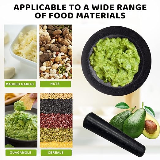 Mortar and Pestle Set,Heavy Duty,Unpolished Granite,5Inch-1.5Cup Capacity,Grinder for Spices and Seeds,Grinding,Crushing and Mashing Spices,Nuts,for Guacamole,Garlic Sauce,Black.