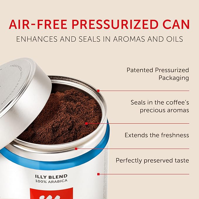 Illy Ground Espresso Coffee, Decaffeinated - Medium Roast - Mild & Balanced - 100% Arabica - Pre-Ground for Espresso - Pressurized Packaging Sealed for Freshness- 8.8oz (Pack of 12)