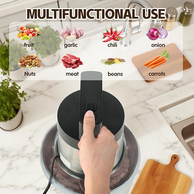 Large Food Processor Meat Grinder - Electric Chopper for Ice,Yam,Vegetable&Food Blender,1200W Powerful Copper Motor - Includes 3 Sets of Bi-Level Blades and 1Bowl 25Cup/6L