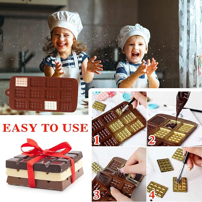 3 Pieces Silicone Break Apart Chocolate Molds, Square Non-Stick Candy Bar Mold, Reusable Protein and Candy Chocolate Mold