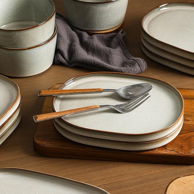Stone Lain Cairo 24-Piece Dinnerware Set Stoneware, Plates and Bowls Set, Microwave and Dishwasher Safe, Includes Dinner and Salad Plates, Cereal Bowls, Dishes for 8, Grey