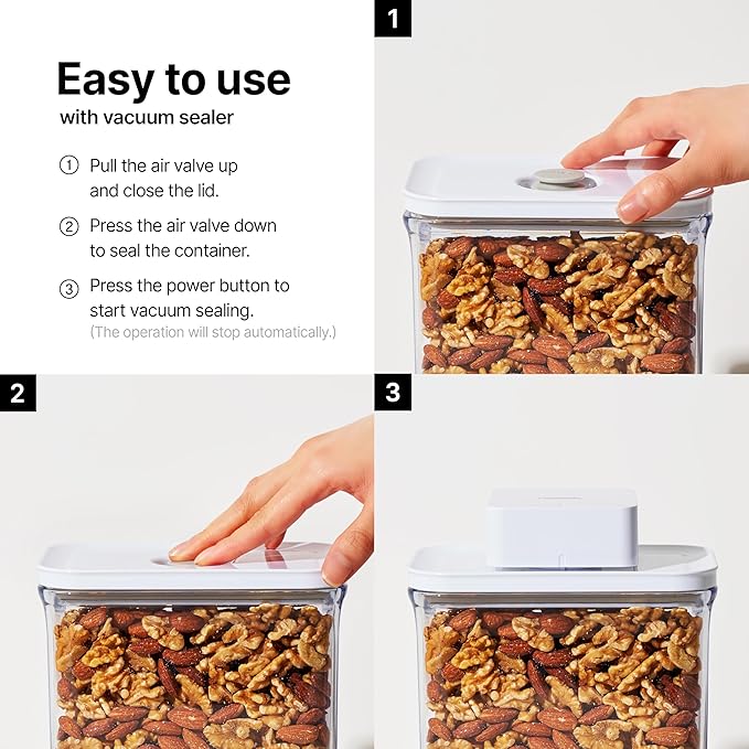 VAKUEN Premium Airtight Food Storage Containers, Square-S 3PC-SET, Smart One-Click Seal Lid, No Hinges, 100% Leak Proof, BPA-FREE, Dishwasher, Freezer & Microwave Safe