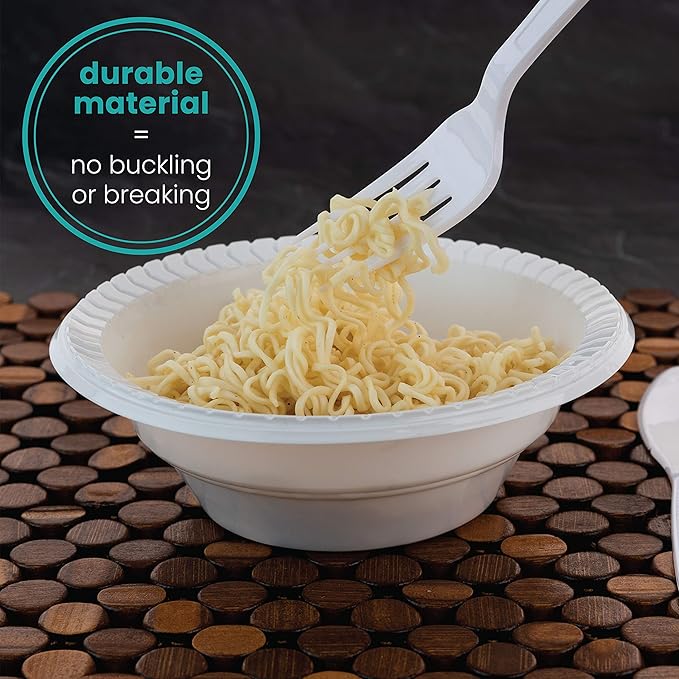 PLASTICPRO Round Plastic 12 ounce Bowls Microwaveable, Disposable, White, Dinnerware 100 Count
