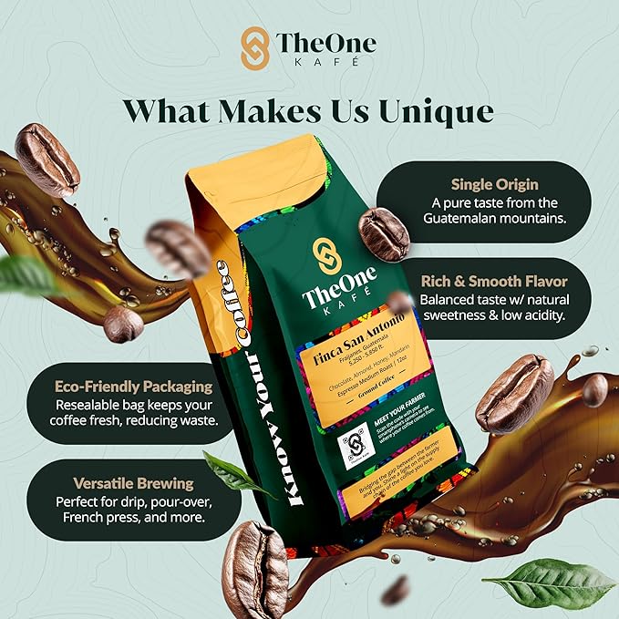 TheOne Kafé Guatemala Medium Roast Ground Coffee – Organic, Single Origin, Premium Specialty Coffee and Ethically Sourced – Fresh Roasted for Espresso, Drip, Pour Over – 12 oz (Pack of 2)