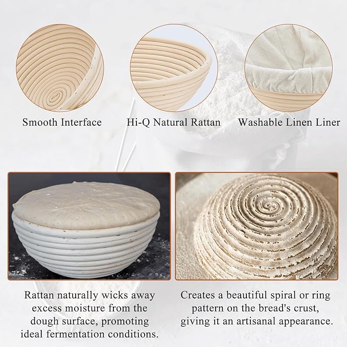 Banneton Bread Proofing Basket Set of 2: 9 Inch Round Sourdough Proofing Bowls for Artisan Bread Making for Professionals and Home Bakers