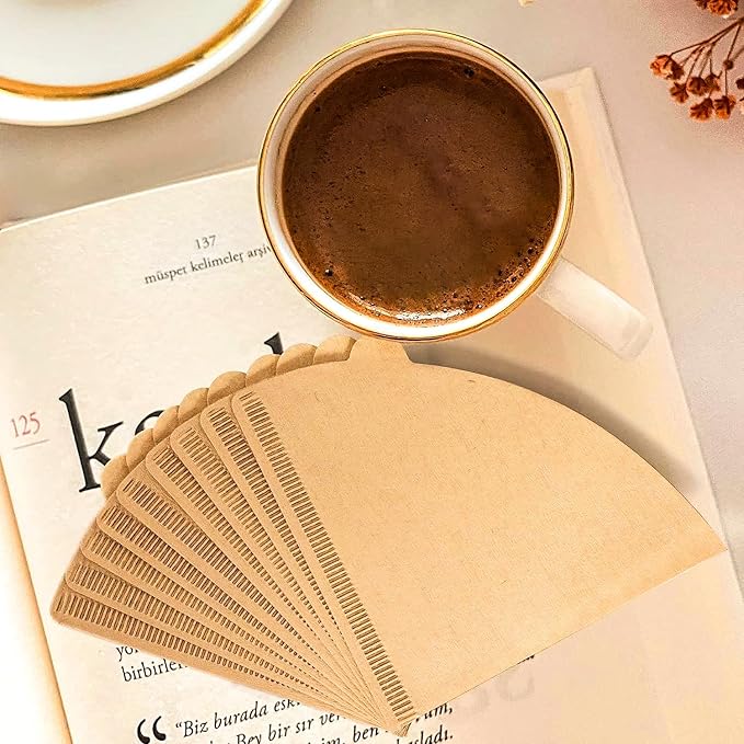 Gute 200Pcs Cone Coffee Filters, 2-4 Cups Unbleached Brown V02 Disposable Coffee Filter Paper, V-Shaped Pour Over Coffee Dripper and Drip Coffee Maker, Size 02