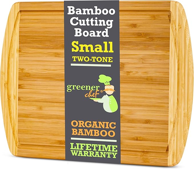 GREENER CHEF 12 Inch Small Bamboo Cutting Board with Lifetime Replacements - Small Wooden Chopping Board for Kitchen, Meat, Vegetables, Cheese, Bread, Charcuterie, and Everyday Food Prep