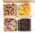 Glass Food Storage Jars Square 24oz, 4 Pack Glass Jars With Bamboo Lids, Kitchen Storage Containers For Spice, Candy, Cookie, Storage For Pantry Organizers