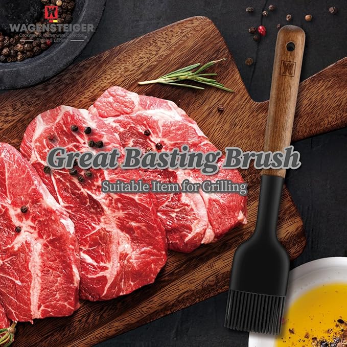 Silicone Cooking Brush with Wooden Handle: Pastry Brush, For Glazing Pastries and Basting Meats, Heat Resistant Cookware, Gentle Head & Bristle Design, BPA Free, Non-slip Grip