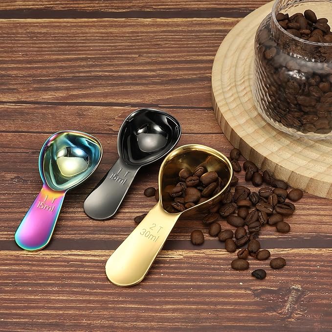 uxcell 2Pcs Stainless Steel Coffee Scoop, 30ml Short Handle Measuring Spoon for Ground Coffee Tea Sugar Kitchen Gifts, Black
