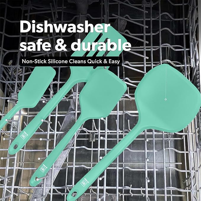 New DI ORO Silicone Turner Spatula Set - Kitchen Spatulas for Nonstick Cookware - Cooking Utensils for Flipping Eggs & Pancakes - 600°F Heat-Resistant BPA Free Turners - Dishwasher Safe (4pc, Mint)