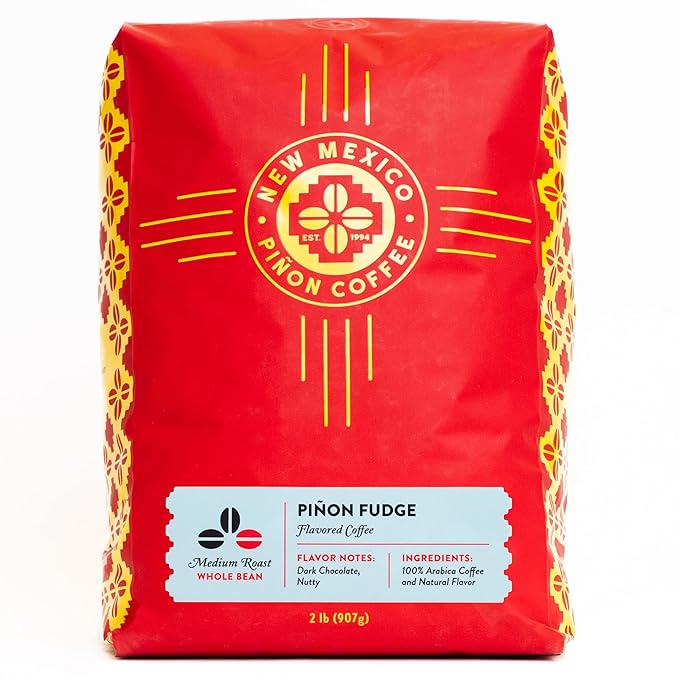 New Mexico Piñon Whole Bean Coffee Medium Roast 100% Brazilian Arabica Piñon Fudge - Naturally Chocolate Nutty & Smooth Flavored Coffee Beans - 2 Lb Bag