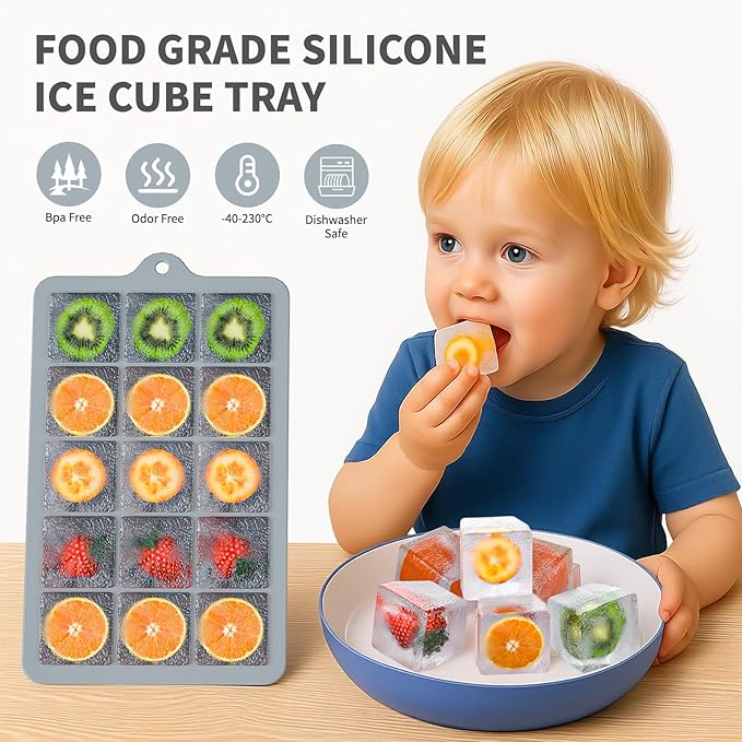 Silicone Ice Cube Tray 2 Pack, HANCELANT Ice Cube Mold, Ice Trays for Freezer with Lid for Whiskey, Baby Food, BPA Free, Easy Release