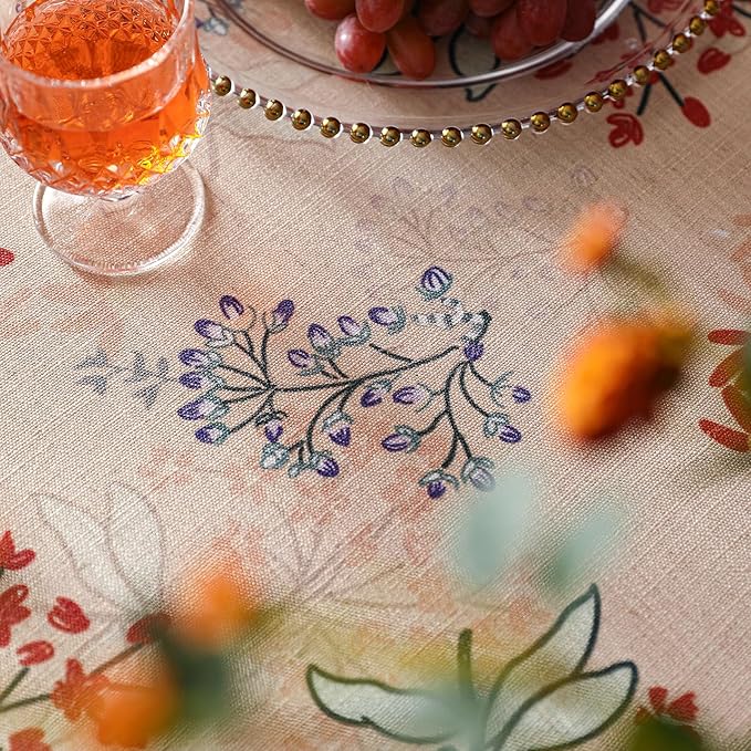patdrea Designer French Linen Long Rectangle Tablecloth for Rectangle Table,Vintage Red Floral Tablecloths,Table Cover for Kitchen Dining,Tea Party,Christmas,Thanksgiving,Holiday,55"x79"-Newmari
