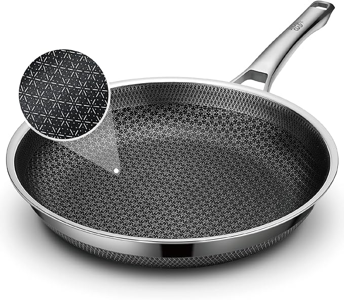 Frying Pan, 10 Inch Hybrid Non Stick Stainless Steel Skillets, Dishwasher Induction Oven Broiler Safe, Non Toxic Chef's Pan, PFOA Free Cookware