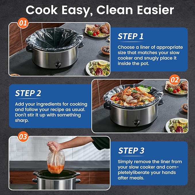 Slow Cooker Liners, Hotensil 13"x 21" 20 Count Cooking Bags Large Size Disposable Pot Liner, Fit 3QT to 8.5QT for Slow Cooker Cooking Trays, Multi-Purpose Durable Liners Plastic Bags, BPA Free
