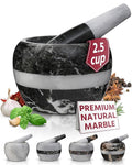 Gusto Nostro Natural Marble Mortar and Pestle Set | 5 Inch - 2.5 Cup Large Mortar Pestle Set for Grinding Herbs, Nuts, Grains | Pesto Grinding and Guacamole Stone Bowl | Marble Spice Crusher