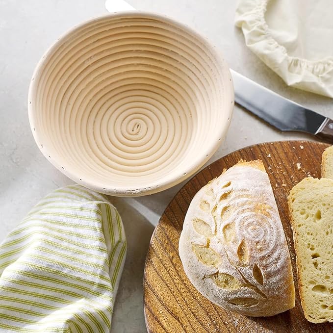 Banneton Bread Proofing Basket - 9 inch Banneton Basket Set of 2 Sourdough Proofing Basket Round Proofing Bowls Handmade Rattan Baskets and Liners