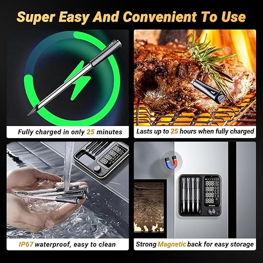 Wireless Meat Thermometer with 4 Probes, INKBIRD WiFi Meat Thermometer Digital Wireless for Rotisserie Grill Oven,Unlimited Range Dishwasher Waterproof Bluetooth Thermometer for iOS & Android