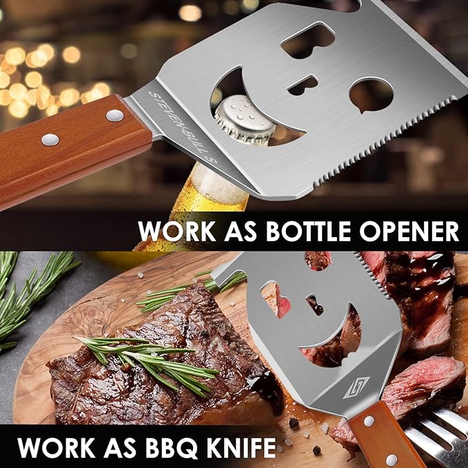 Grill Spatula for Outdoor Grill, 7-in-1 BBQ Spatula for Grill, 17 Inch Long Barbecue Tool, Perfect BBQ Gifts for Men (Color Box Packaging)