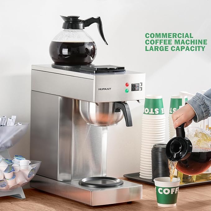 12 Cup Commercial Drip Coffee Maker Set, 1.8L Auto Filling Coffee MAKER with water line and LCD Control & 1.8L Manual Filling Coffee Maker with, Stainless Steel, 2 Warmers, 2 Cafafes, for Restaurant