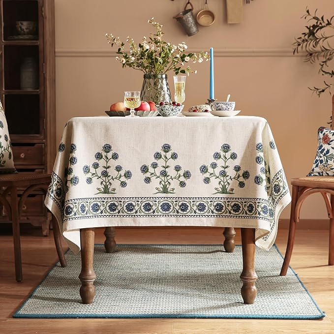 patdrea Designer Small Blue Square Tablecloth Table,Vintage Linen Leaves Floral Pattern Floral Tablecloths,Table Cover Cloth Fall Decor for Kitchen Dining Christmas,Thanksgiving,55"x55"-Ivar B