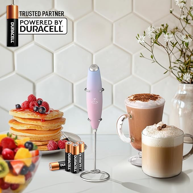 Zulay Kitchen Powerful Milk Frother Wand With 4 AA Duracell Batteries - Ultra Fast Handheld Drink Mixer - Electric Whisk Foam Maker for Coffee, Lattes, Cappuccino, Matcha & Creamer