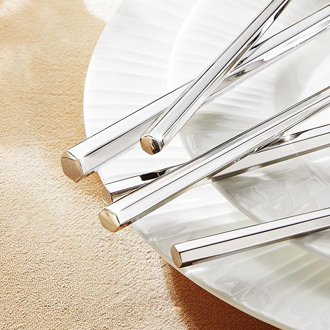 KINGSTONE 10-Piece Silverware Set, 18/10 Stainless Steel Flatware Cutlery Set with Hexagon Handle, for Hotel, Home, Party, Wedding Gift, Mirror Polish and Dishwasher Safe