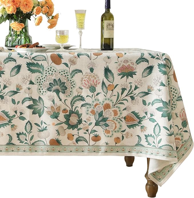 patdrea Designer Green Square Table Cloth,Vintage Italian Floral Durable Tablecloth,Country Linen Wrinkle Free Cover for Kitchen Dining,Christmas,Thanksgiving,Tea Party,67"x67"-Tree Life