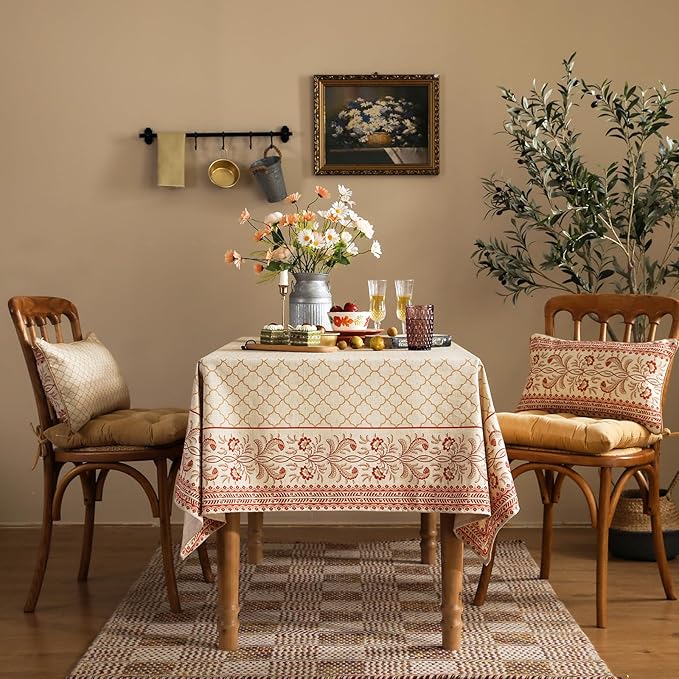 ISAENNE Designer Linen Floral Small Rectangle Tablecloth,Pale Yellow Farmhouse Indoor Table Cloth,Durable Decor Tablecloths for Dining Kitchen Thanksgiving Christmas,55"*71"-Chamonix A