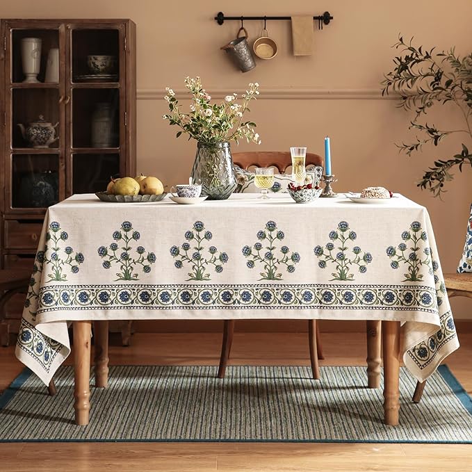 patdrea Designer Small Blue Square Tablecloth Table,Vintage Linen Leaves Floral Pattern Floral Tablecloths,Table Cover Cloth Fall Decor for Kitchen Dining Christmas,Thanksgiving,55"x55"-Ivar B