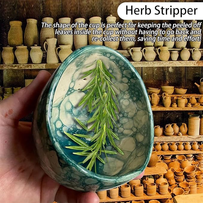 Pottery Herb Stripper, Herb Stripper Bowl Ceramic,Pottery Herbal Stripper, Handmade Pottery Different Round Hole Sizes for Peeling off the Leafy Assembly (A)