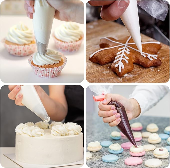 LotFancy 250pcs 12 Inch Piping Bags, Disposable Pastry Bags with 5 Clips, Anti-Burst Icing Piping Bag, Non-Slip Frosting Bags for Cakes and Cookies Decoration