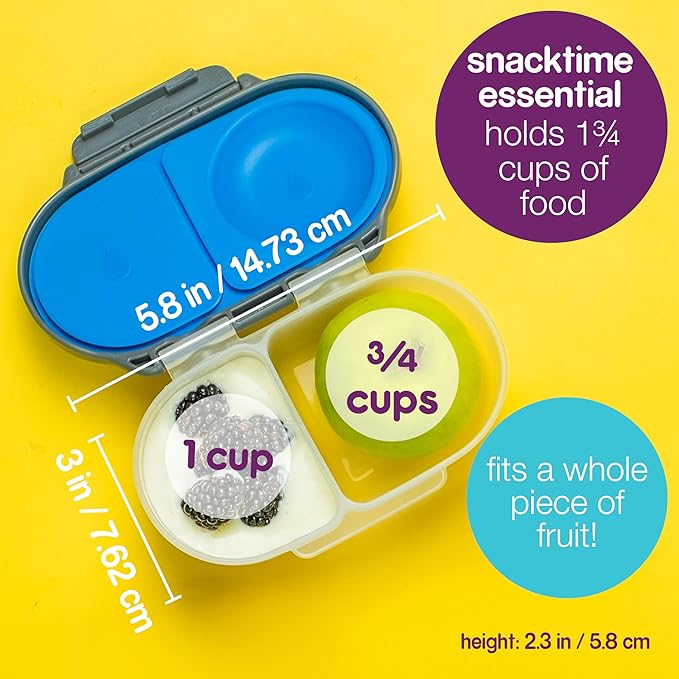 b.box Snack Box Reusable Snack Containers with Lids 2 compartments, Bento Box for kids and toddlers, Leakproof Lunch Box, BPA free and Dishwasher Safe Snack Container (Midnight, 1 3/4 Cup)
