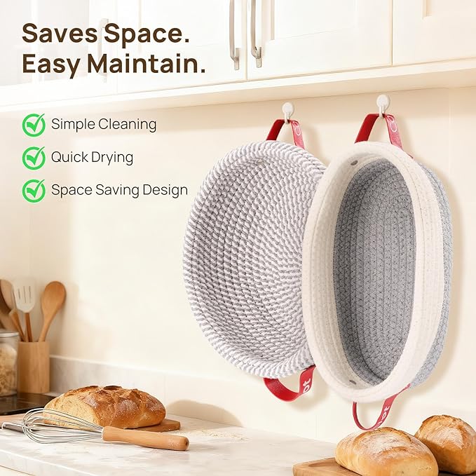 Sourdough Starter Kit Mixed Sizes, Consciot Cotton Rope Bread Proofing Basket Set, Sourdough Bread Baking Supplies, Round & Oval Bread Baskets With Liners & Covers, Gift for Bakers Women Kids Family