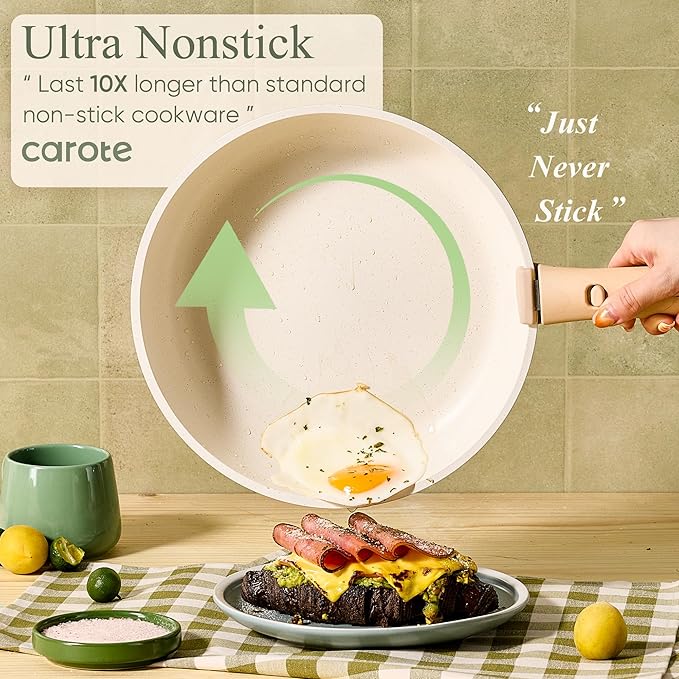 CAROTE 25pcs Pots and Pans Set Non Stick, Cookware Sets, Kitchen Set, Oven/Dishwasher/Fridge Safe, Space Saving Pots Set, Nonstick Set with Versatile Detachable Handle, Induction RV Set, Green