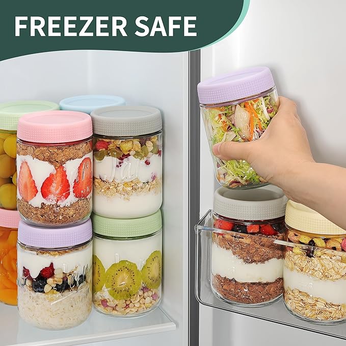4-Pack 16oz Overnight Oats Containers with Airtight Lids - Glass Mason Jars with Measurement Marks for Yogurt, Meal Prep & Chia Pudding, Stackable & Leakproof