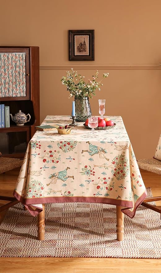 patdrea Designer Beige Tablecloth for Rectangle Table,Italian Linen Trees Pattern Extra Long Tablecloths,Decor Table Cover for Kitchen Dining Christmas,Thanksgiving,Tea Party,63"x110"-Tatiana a