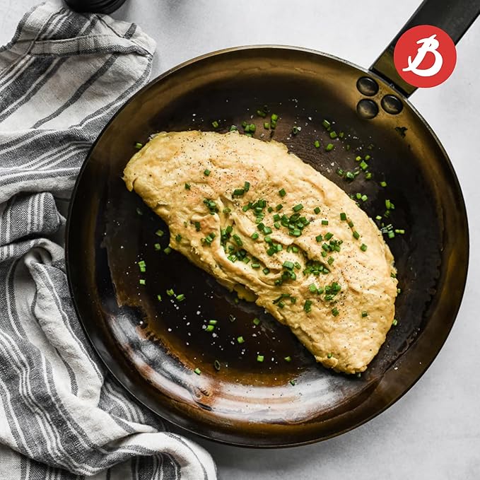 De Buyer MINERAL B Carbon Steel Omelette Pan - 9.5” Diameter, 7.7” Cooking Surface - PFAS, PFOA & PFOS Free - Made in France