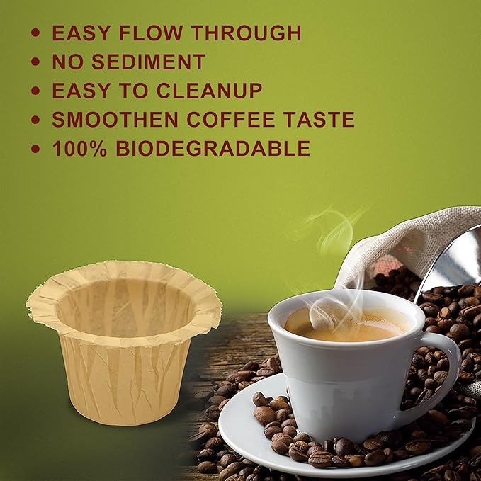 300 Count Natural Disposable Coffee Paper Filters, Compatible with Keurig 1.0 and 2.0 Coffee Maker fit all Kind of Reusable Coffee Pods