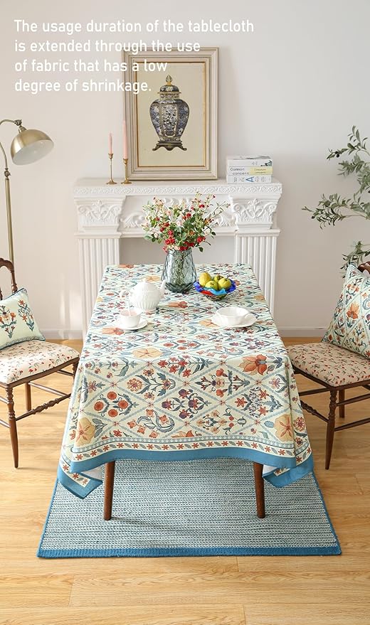 ISAENNE Designer Linen Elegant Tablecloth Rectangular,Colorful Floral Bohemian Table Cloth,Wrinkle Resistant Decor Tablecloths for Dining Thanksgiving Kitchen Party,55"*87"-Floralsea A