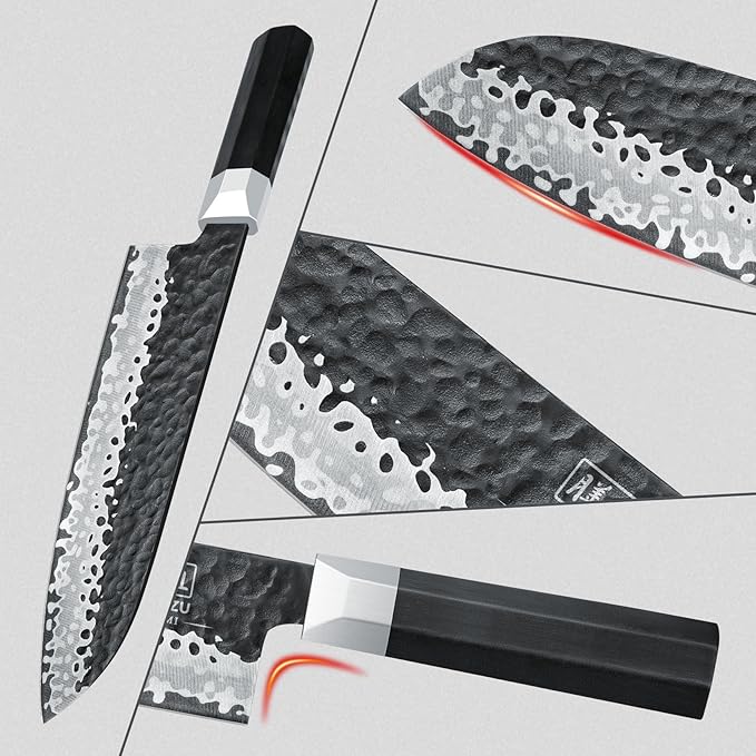 SHAN ZU Japanese Chef Knife 7 Inch, High Carbon Steel 10Cr15Mov Professional Kitchen Knife, Meat Cutting Santoku Knife, Sharp Cooking Knife with G10 Handle Dishwasher Safe, Gifts for Women & Men