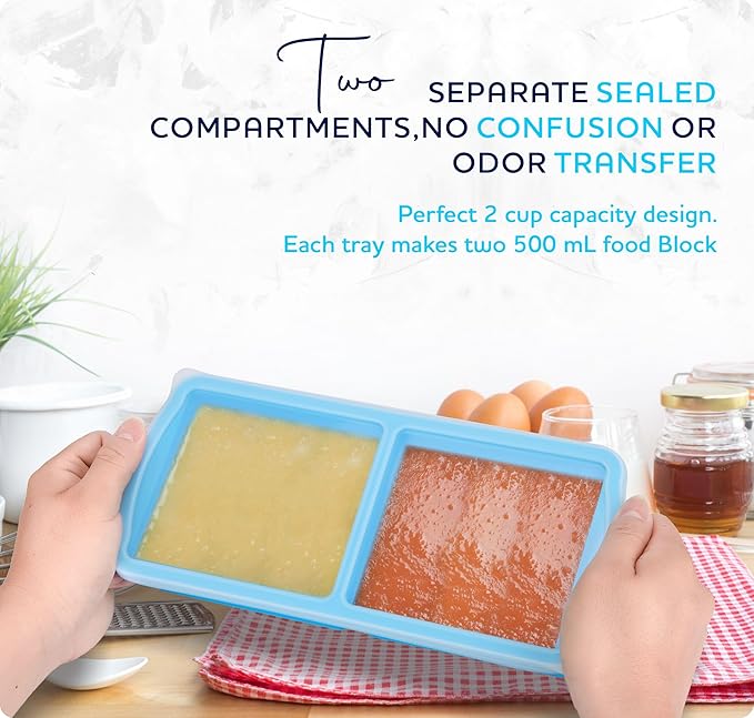 Silicone Freezer Trays with Lid,2-cup Soup Freezer Container large Ice Cube Molds with Reinforced Steel Ring Top for freezing Soup Sauce Broth Leftovers oven Dishwasher -Safe (yellow)