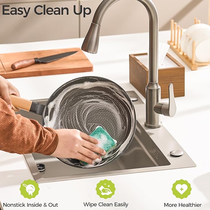 YUTANN 8" Pre-Seasoned Cast Iron Skillet, Lightweight Non-Stick Frying Pan with Detachable Wooden Handle, PFAS/PFOA Free, Dishwasher & Oven Safe (500°F)