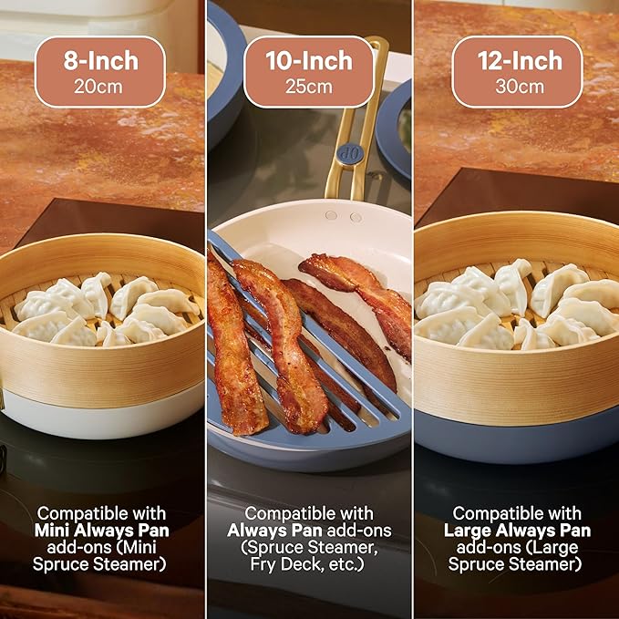 Our Place 8-Piece Essentials Complete Cookware Set - Ceramic Fry Pan Trio & Modular Rack Storage | Nontoxic Thermakind™ Nonstick, Oven Safe up to 450°F & Compatible with All Cooktops | Terracotta