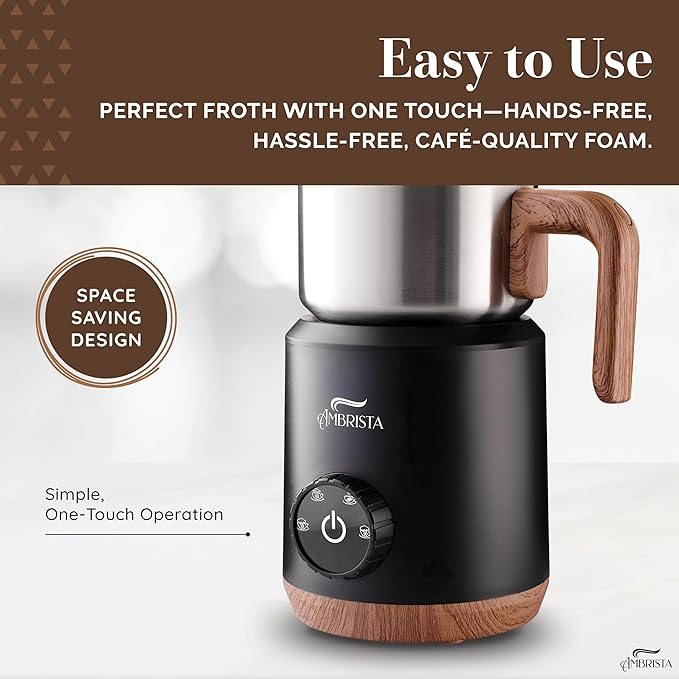 All in One 16oz Stainless Steel Electric Milk Frother | Foam Maker for Coffee | Hot and Cold Froth, Heated Milk, Hot Chocolate and More | Dishwasher Safe and Easy to Clean