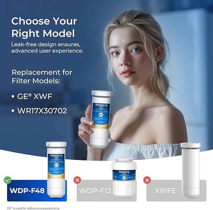 Waterdrop Plus XWF Replacement for GE® XWF, WR17X30702, NSF/ANSI 401&53&42&372 Certified, 𝐑𝐞𝐝𝐮𝐜𝐢𝐧𝐠 𝐏𝐅𝐀𝐒, 3 Filters